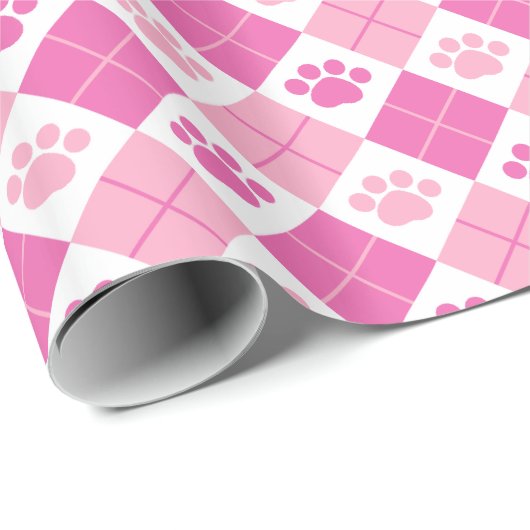 Roze argyle Paw Print Patroon Cadeaupapier (Rol Hoek)