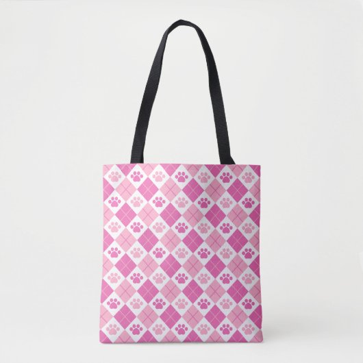 Roze argyle Paw Print Patroon Tote Bag (Voorkant)