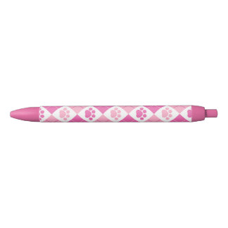 Roze argyle Paw Print Patroon Zwarte Inkt Pen