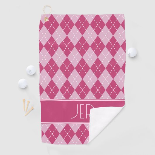 Roze Argyle Plaid Custom Monogram Initialen Classi Golfhanddoek (Insitu)
