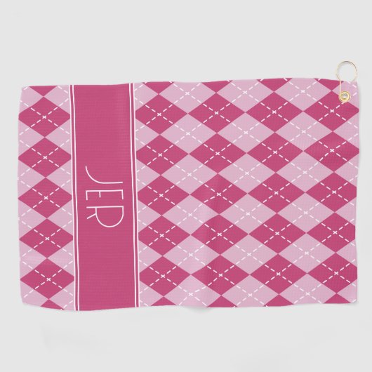Roze Argyle Plaid Custom Monogram Initialen Classi Golfhanddoek (Horizontaal)