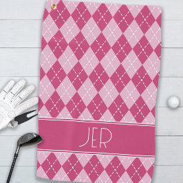 Roze Argyle Plaid Custom Monogram Initialen Classi Golfhanddoek