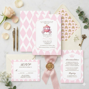 Roze Argyle Prinsessen Koets Baby Shower Kaart