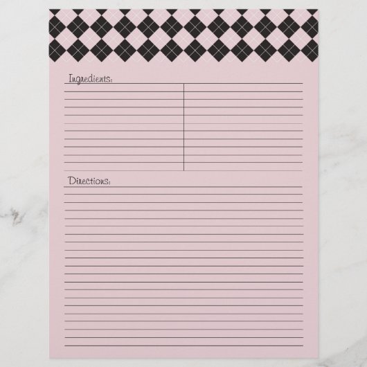 Roze Argyle Recipe Letterhead (Voorkant)