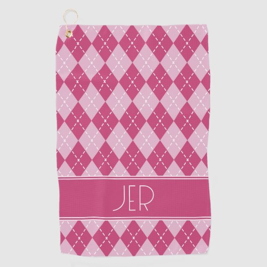 Roze argyle ruit monogram initialen golfhanddoek (Voorkant)
