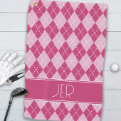 Roze argyle ruit monogram initialen golfhanddoek