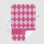 Roze Argyle Schotse Ruit Monogram Beginletters Golfhanddoek (Insitu)
