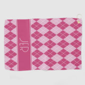 Roze Argyle Schotse Ruit Monogram Beginletters Golfhanddoek (Horizontaal)