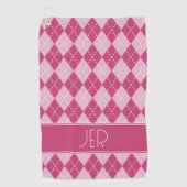 Roze Argyle Schotse Ruit Monogram Beginletters Golfhanddoek (Voorkant)