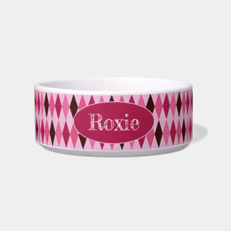 Roze Argyle Valentijnsdag Keramische Pet Bowl Voerbakje