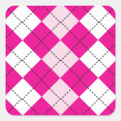 Roze Argyle Vierkante Sticker (Voorkant)