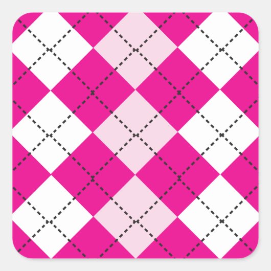 Roze Argyle Vierkante Sticker (Voorkant)