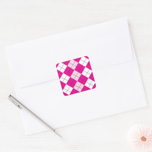 Roze Argyle Vierkante Sticker (Envelop)