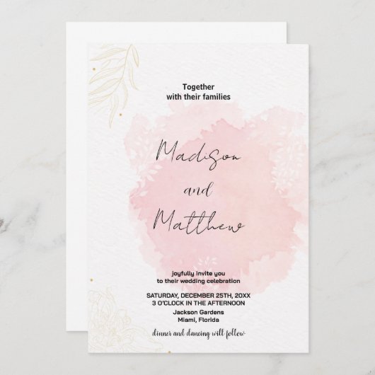 Roze Art bruiloft uitnodigingen (Voorkant / Achterkant)