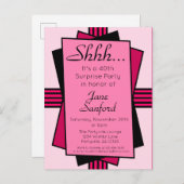 Roze Art Deco 40th Surprise Party Birthday Uitnodiging Briefkaart (Voorkant / Achterkant)