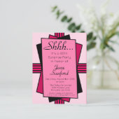 Roze Art Deco 40th Surprise Party Birthday Uitnodiging Briefkaart (Staand voorkant)