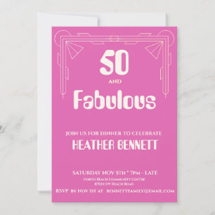 Roze Art Deco 50 en Fantastische Verjaardag Kaart