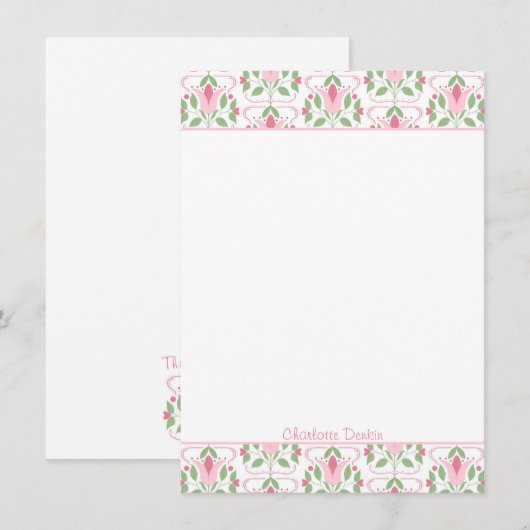 Roze Art Deco Baby shower Dank u Opmerkingen Bedankkaart (Voorkant / Achterkant)