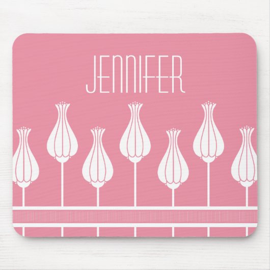Roze Art Deco bloemmotief muismat (Voorkant)