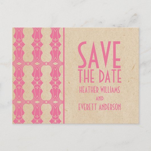 Roze Art Deco Border Save the Date Briefkaart (Voorkant)