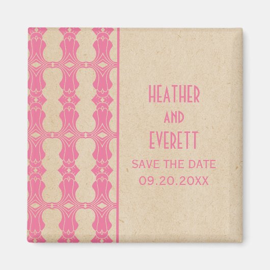 Roze Art Deco Border Save the Date Magnet (Voorkant)