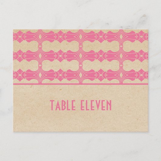 Roze Art Deco Border Table Number Briefkaart (Voorkant)