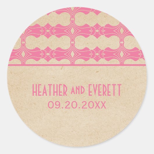 Roze art Deco Border Wedding Stickers (Voorkant)