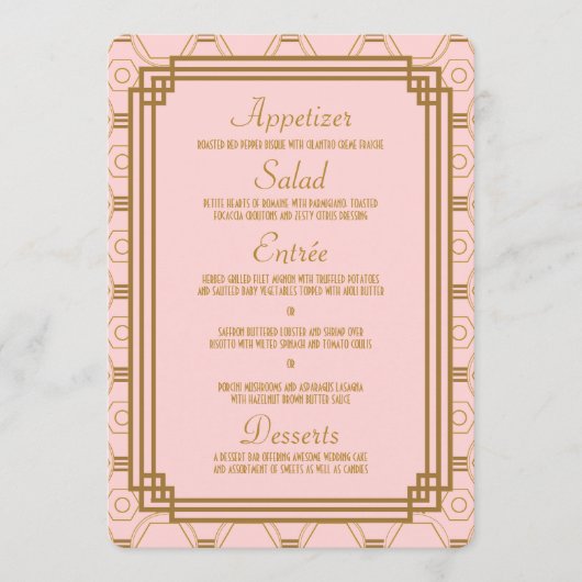 Roze Art Deco Bruiloft Menu (Voorkant)