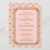 Roze Art Deco Bruiloft Menu (Voorkant / Achterkant)