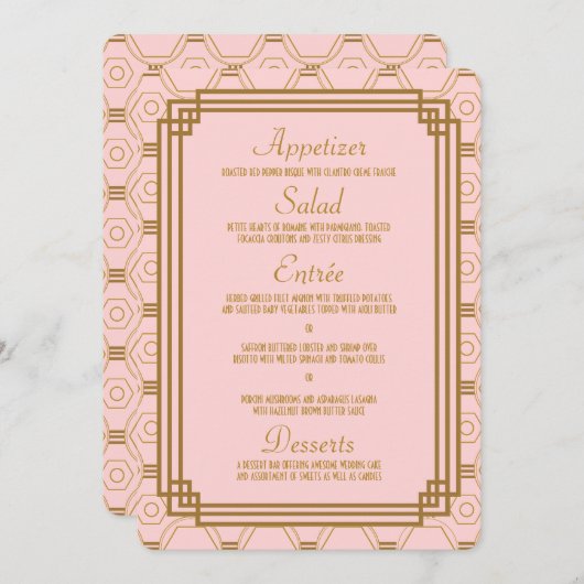 Roze Art Deco Bruiloft Menu (Voorkant / Achterkant)