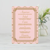Roze Art Deco Bruiloft Menu (Staand voorkant)