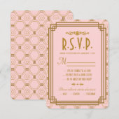 Roze Art Deco Bruiloft RSVP Kaarten Kaartje (Voorkant / Achterkant)