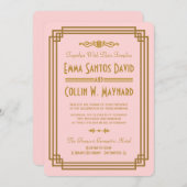 Roze Art Deco bruiloft uitnodigingen (Voorkant / Achterkant)