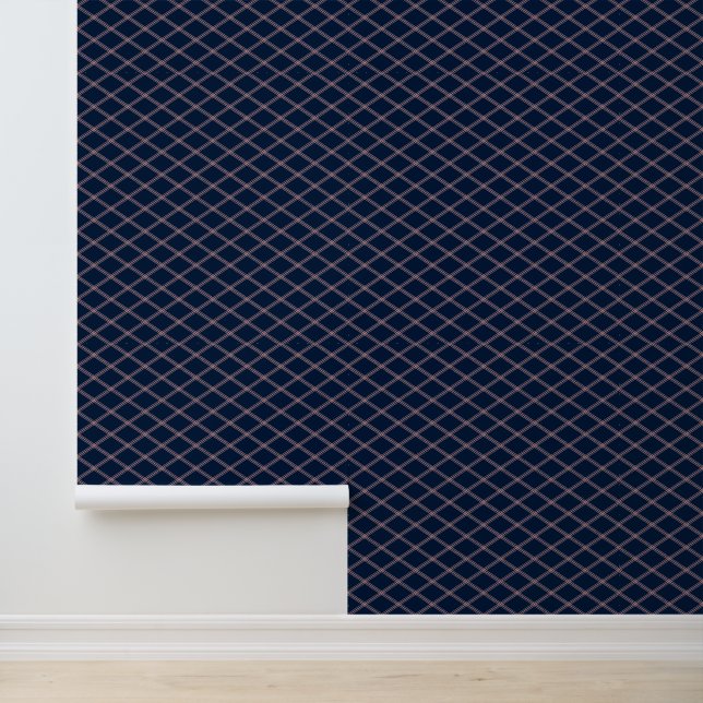 Roze Art Deco-diamanten op marineblauw Behang (Applicatie)