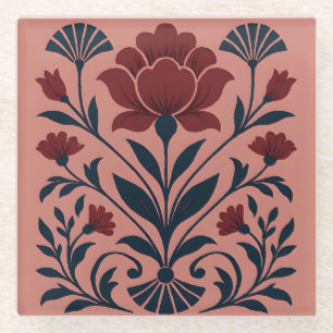Roze Art Deco Floral Glass Onderzetter