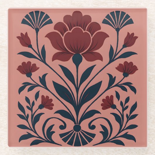 Roze Art Deco Floral Glass Onderzetter (Voorkant)