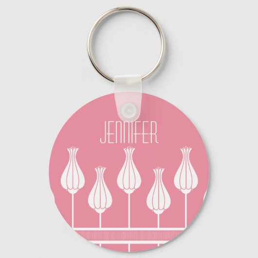 Roze Art Deco Floral Sleutelhanger (Voorkant)