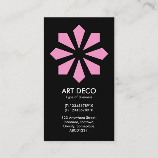 Roze Art Deco Flower Star - zwart Visitekaartje (Voorkant)