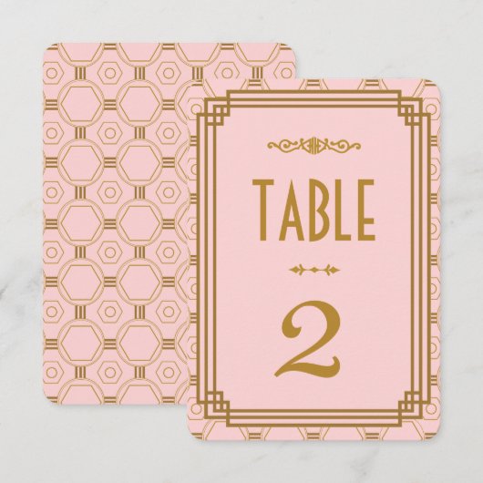 Roze Art Deco Tafelnummers voor Huwelijk (Voorkant / Achterkant)