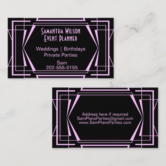 Roze Art Deco Visitekaartje (Voorkant / Achterkant)