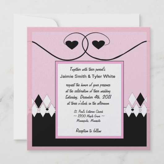 Roze Art Deco Wedding Uitnodiging (Voorkant)
