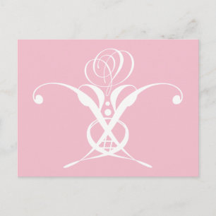 Roze Art Deco Wit Bloeiend Roos Briefkaart