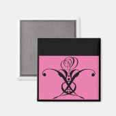 Roze Art Deco Zwart Bloeiend Roos Magneet (Voorkant / Achterkant)