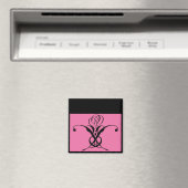 Roze Art Deco Zwart Bloeiend Roos Magneet (Insitu (Vaatwasser))