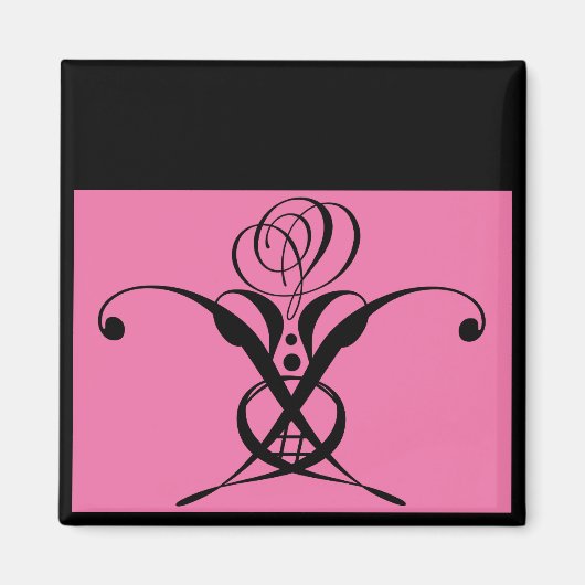 Roze Art Deco Zwart Bloeiend Roos Magneet (Voorkant)