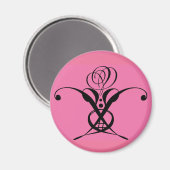 Roze Art Deco Zwart Bloeiend Roos Magneet (Voorkant / Achterkant)
