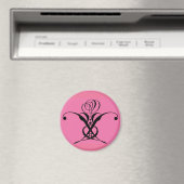 Roze Art Deco Zwart Bloeiend Roos Magneet (Insitu (Vaatwasser))