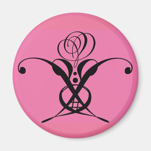 Roze Art Deco Zwart Bloeiend Roos Magneet (Voorkant)