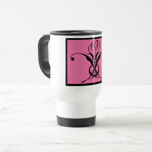Roze Art Deco Zwart Bloeiend Roos Reisbeker (Voorkant links)