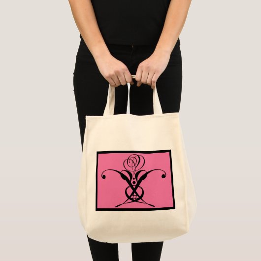Roze Art Deco Zwart Bloeiend Roos Tote Bag (Voorkant (product))